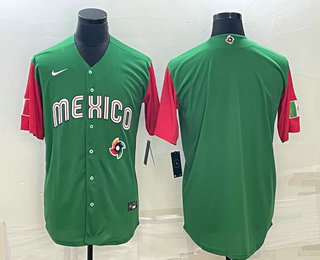 Mens Mexico Baseball Blank 2023 Green World With Patch Classic Stitched Jersey